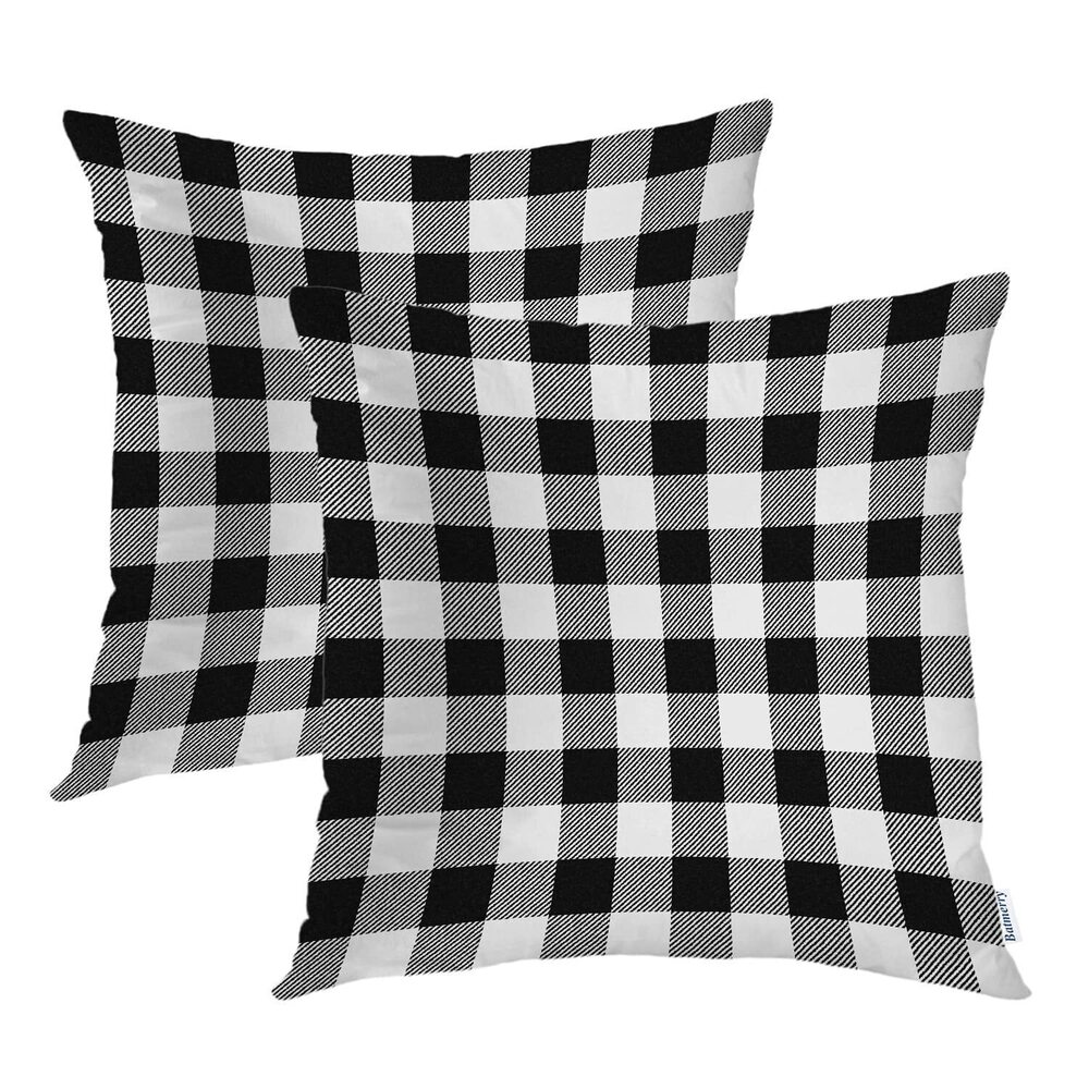 3944 White Buffalo Black Throw Pillow Covers,Black and White Plaid Flannel